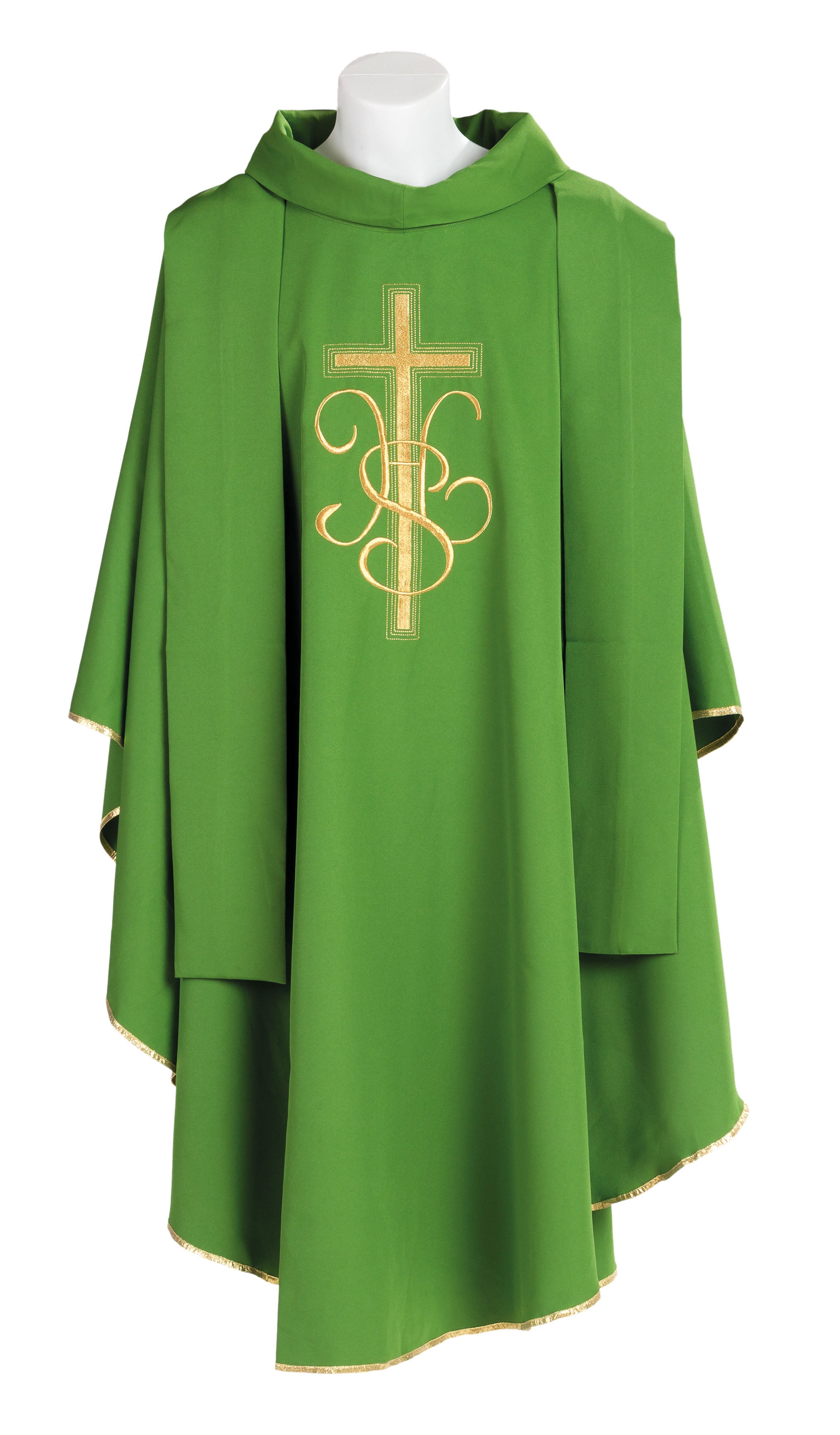 Casula Sacerdotale con Ricamo Croce Oro e IHS (Colori Liturgici Disponibili con Collo o Girocollo)
