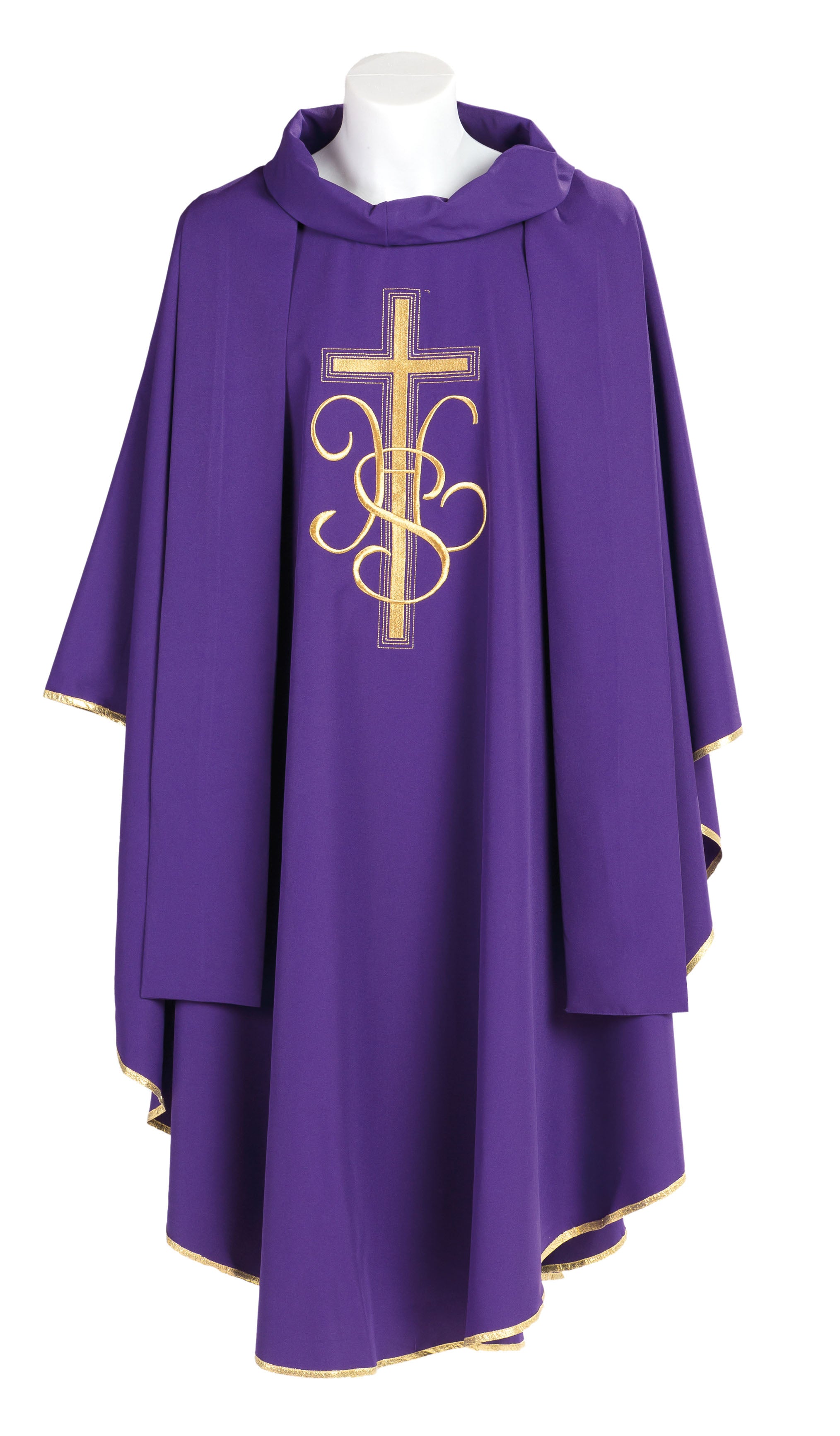 Casula Sacerdotale con Ricamo Croce Oro e IHS (Colori Liturgici Disponibili con Collo o Girocollo)
