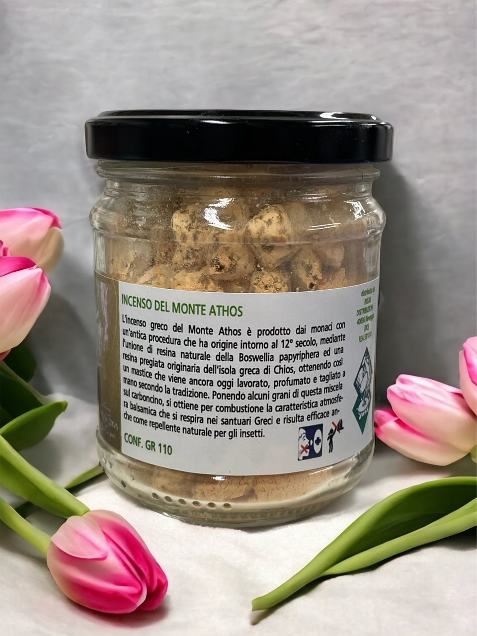 Incenso del Monte Athos in Grani Aroma Arancio in Barattolo in Vetro 110 Grammi