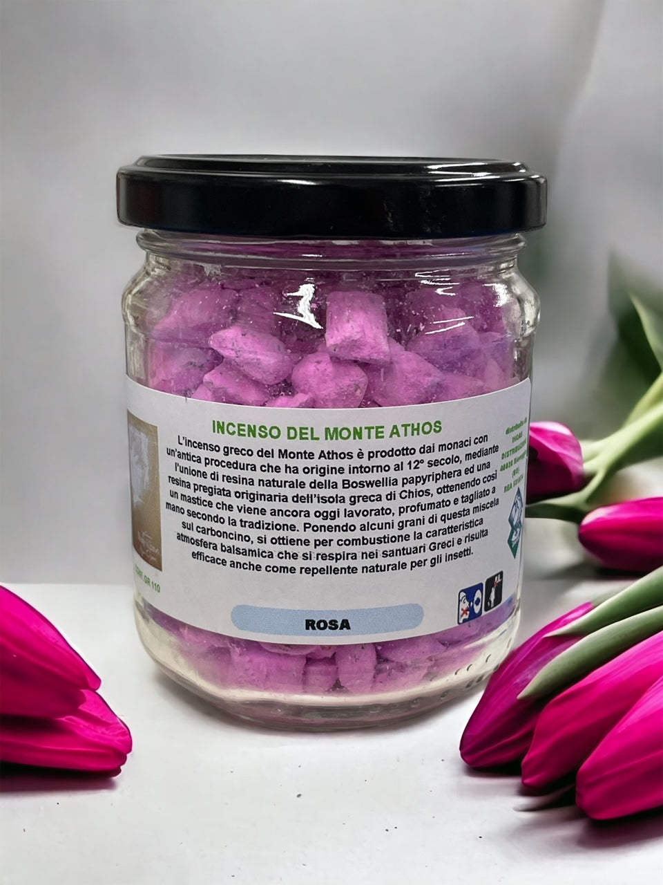 Incenso Greco in Grani Monte Athos Aroma Rosa Barattolo 110 Grammi