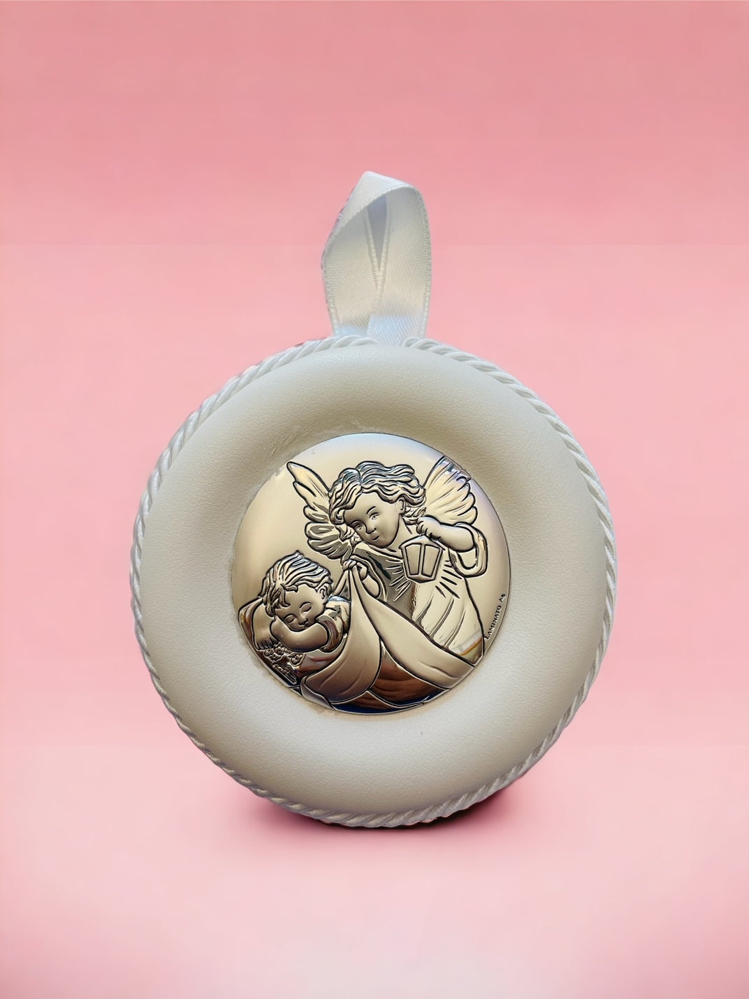 Sovraculla bianco con medaglia in argento Angelo custode