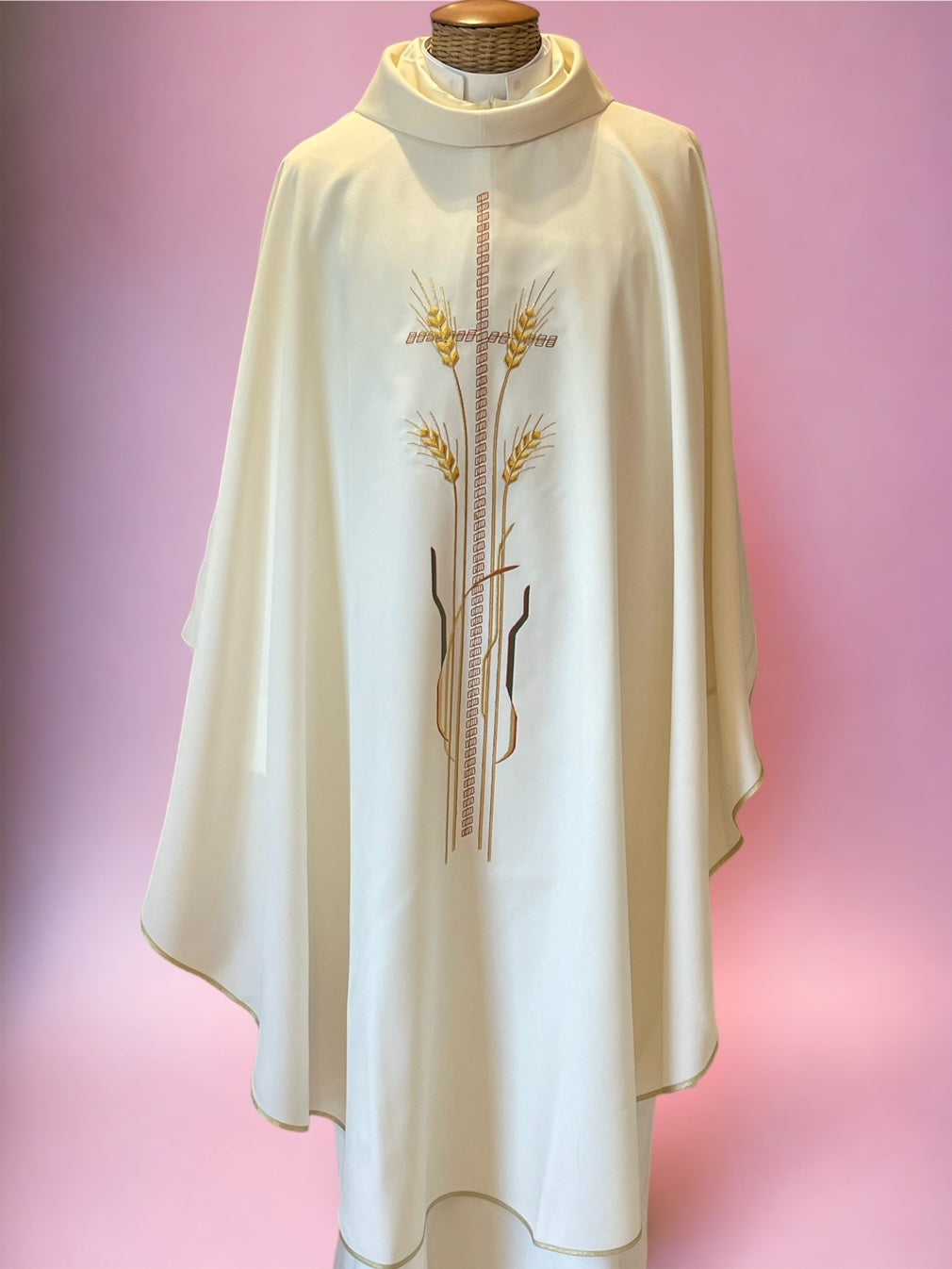 Casula Sacerdotale con Ricamo Spighe e Croce Oro (Colori Liturgici Disponibili)