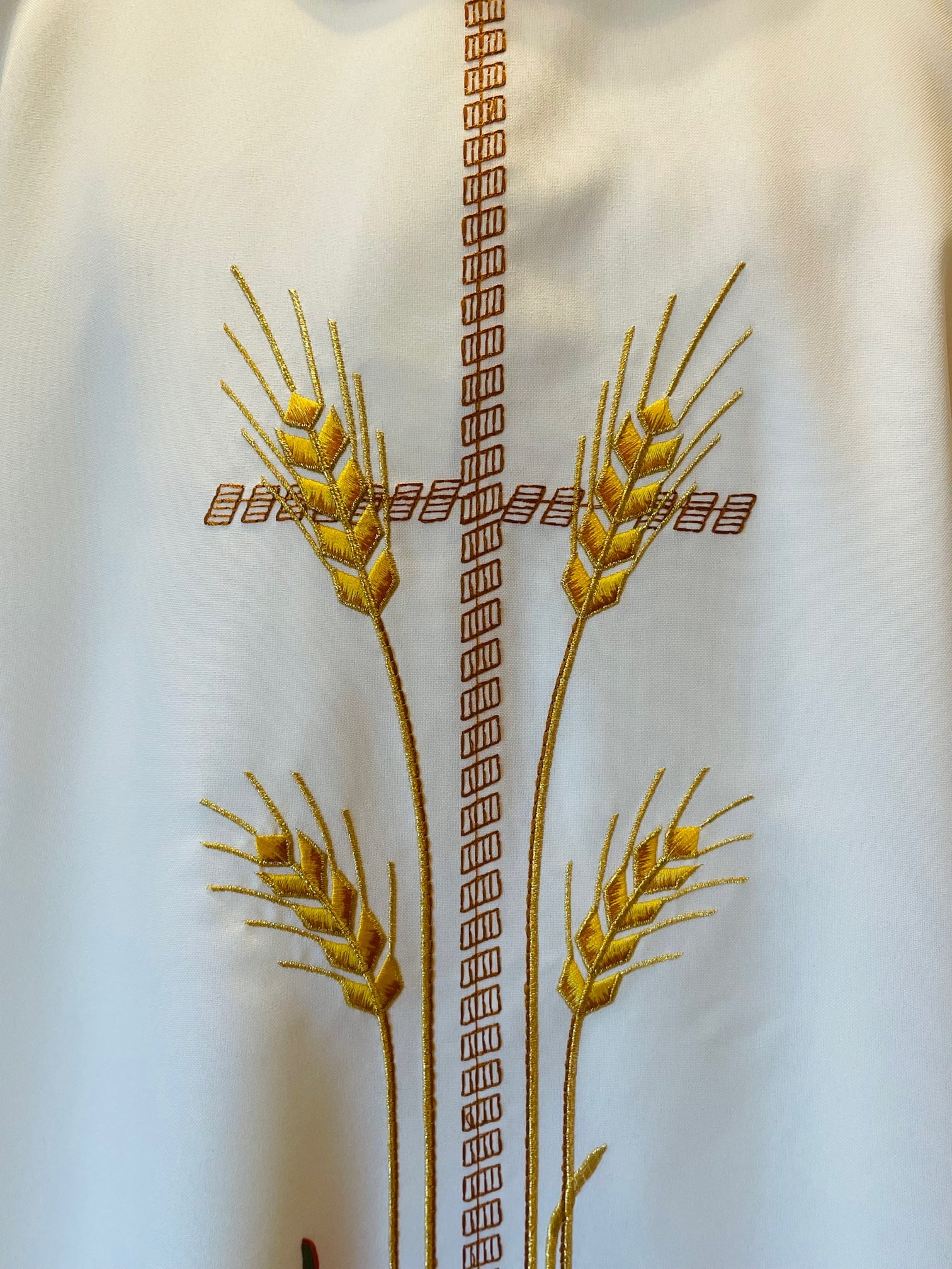 Casula Sacerdotale con Ricamo Spighe e Croce Oro (Colori Liturgici Disponibili)