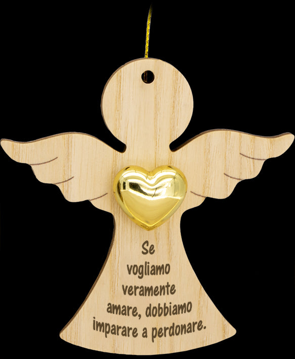 Decorazione natalizia Angelo in legno con cuore e confezione regalo