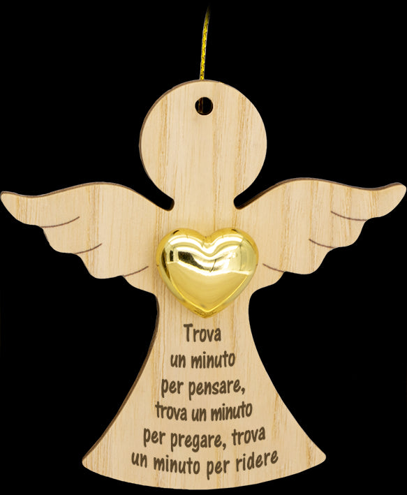 Decorazione natalizia Angelo in legno con cuore e confezione regalo