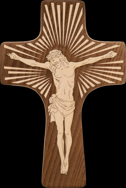 Crocifisso in legno con Cristo inciso in Stile moderno 12x13 cm