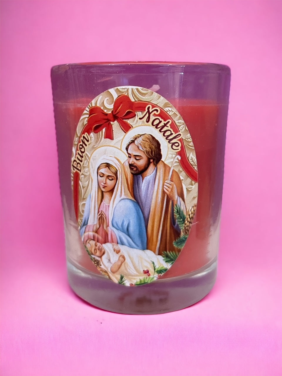 Candela Profumata in Vetro Decorata per Natale con Confezione (Diversi Colori)
