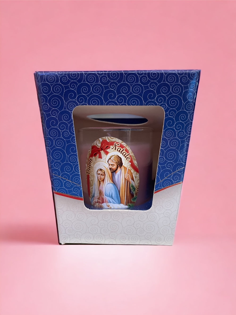 Candela Profumata in Vetro Decorata per Natale con Confezione (Diversi Colori)