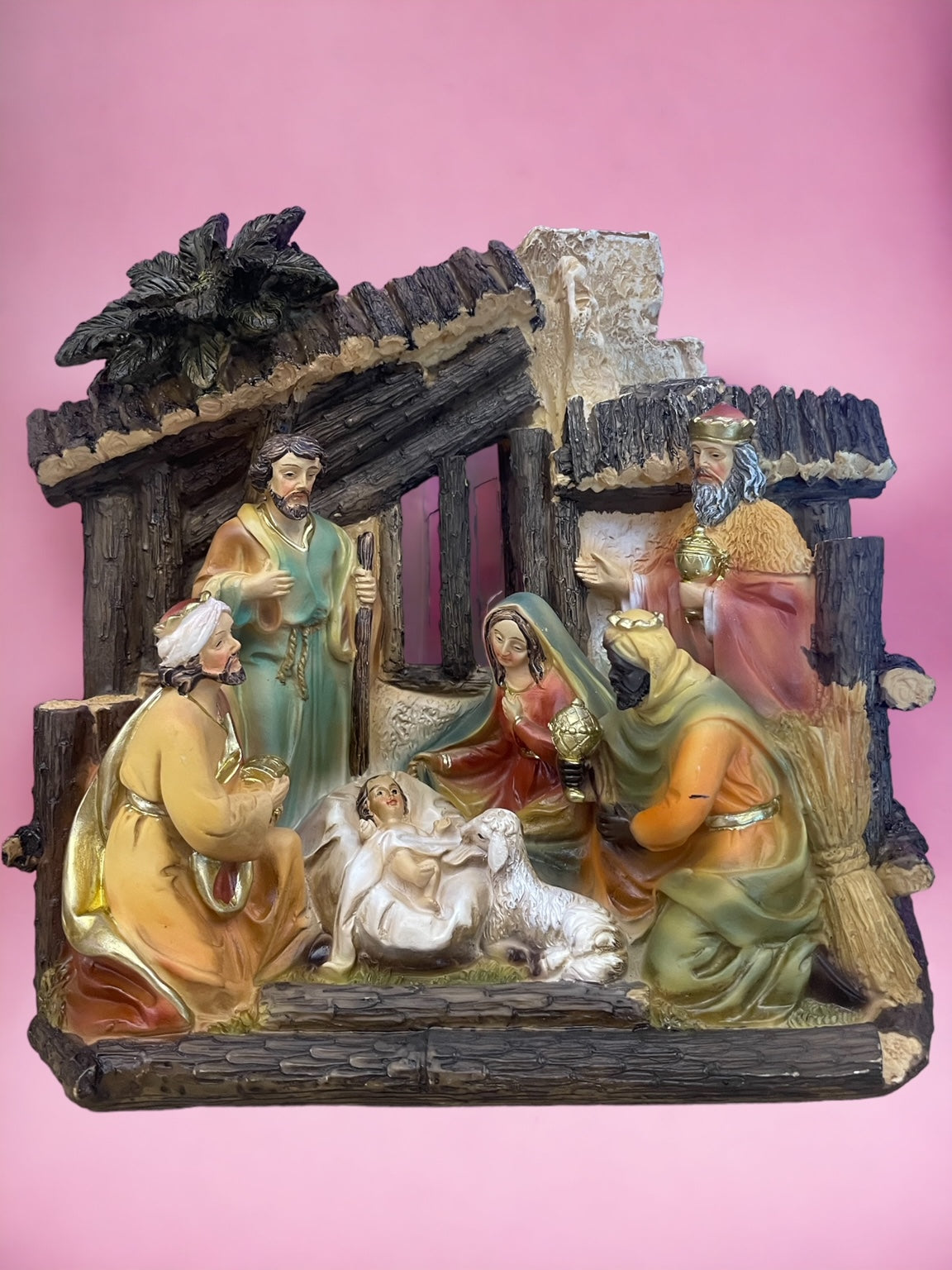 Presepe in resina Sacra famiglia e Re Magi Altezza cm 17