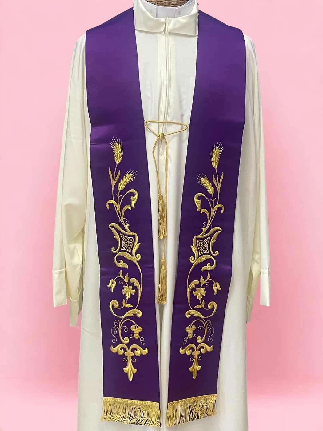 Stola in Raso Misto Seta con Ricamo Oro (Colori Liturgici Disponibili)