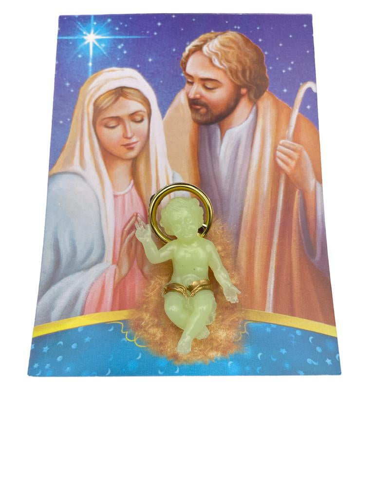 Gesù Bambino 4 cm. fluorescente con aureola