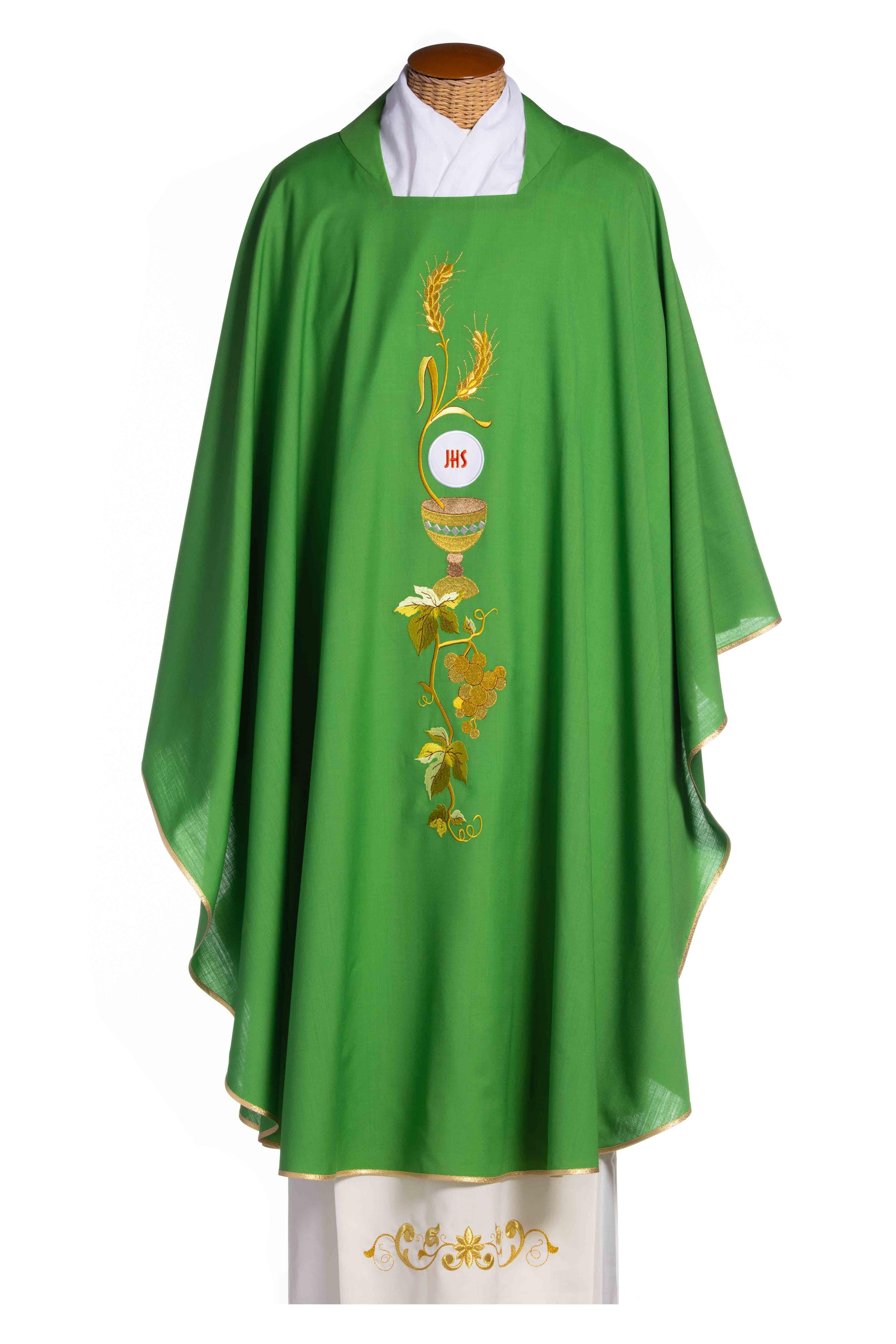 Casula Decorazioni Dorate IHS,Vite,Spiga (Colori Liturgici, Morello e Rosa Disponibili)