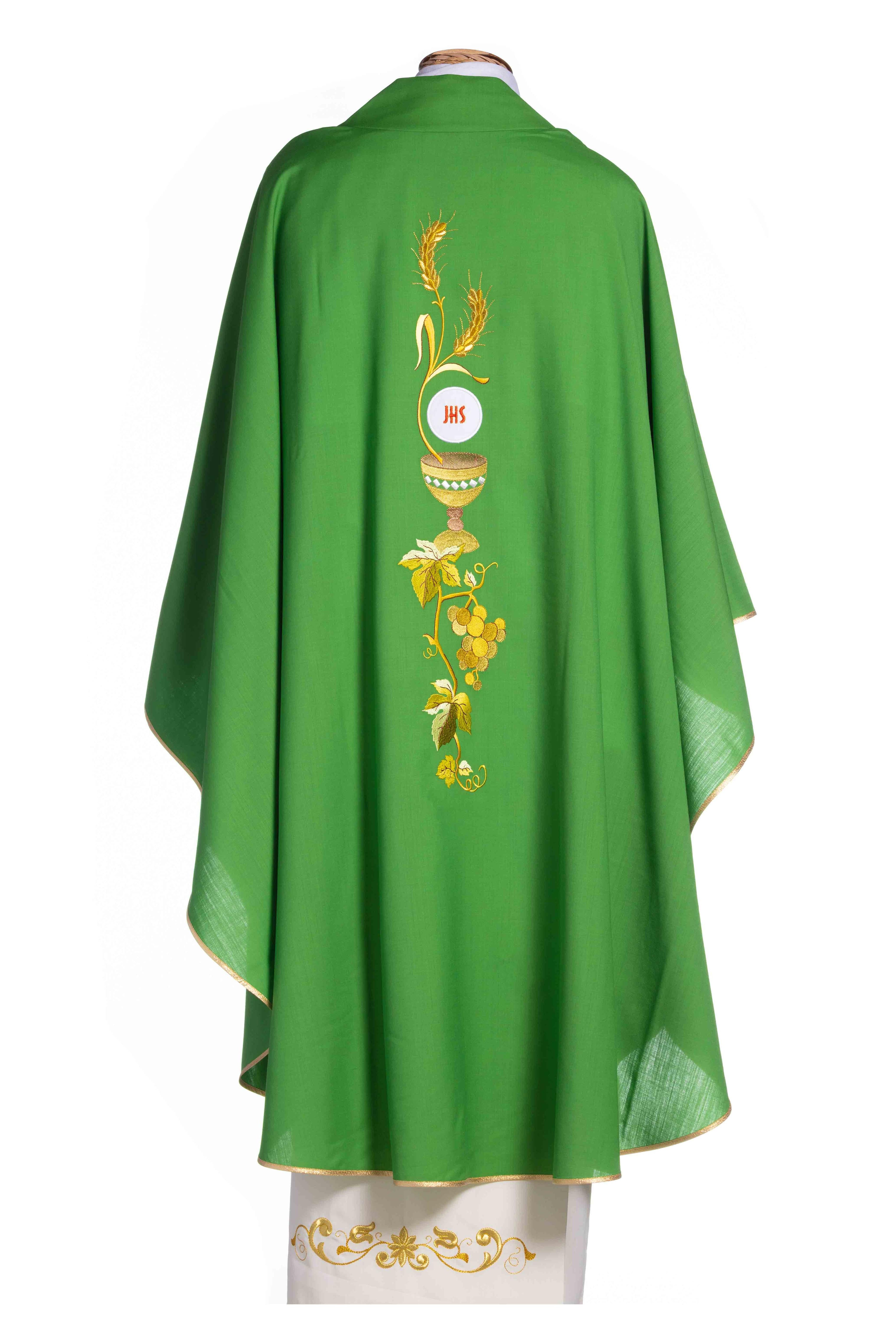 Casula Decorazioni Dorate IHS,Vite,Spiga (Colori Liturgici, Morello e Rosa Disponibili)