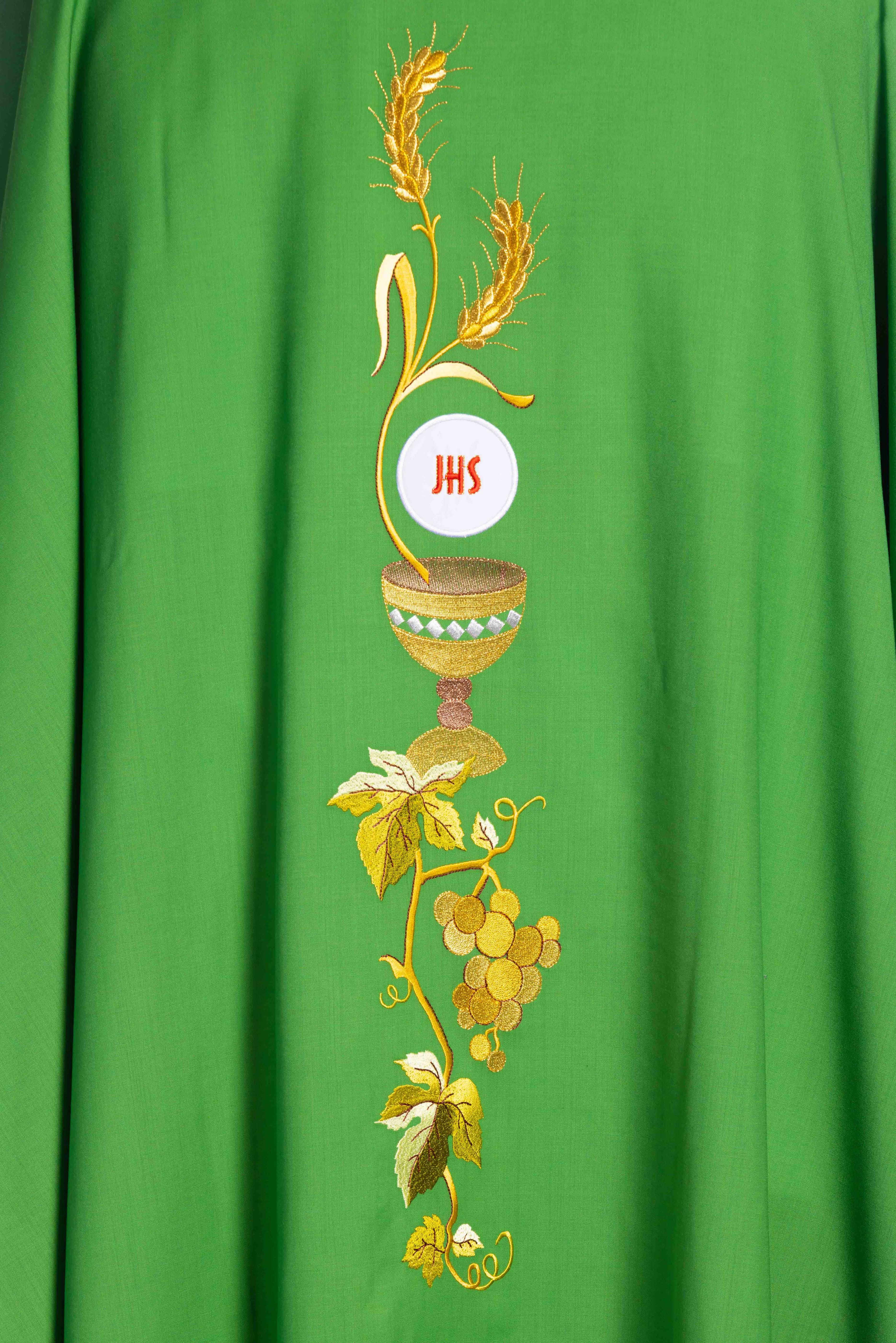 Casula Decorazioni Dorate IHS,Vite,Spiga (Colori Liturgici, Morello e Rosa Disponibili)