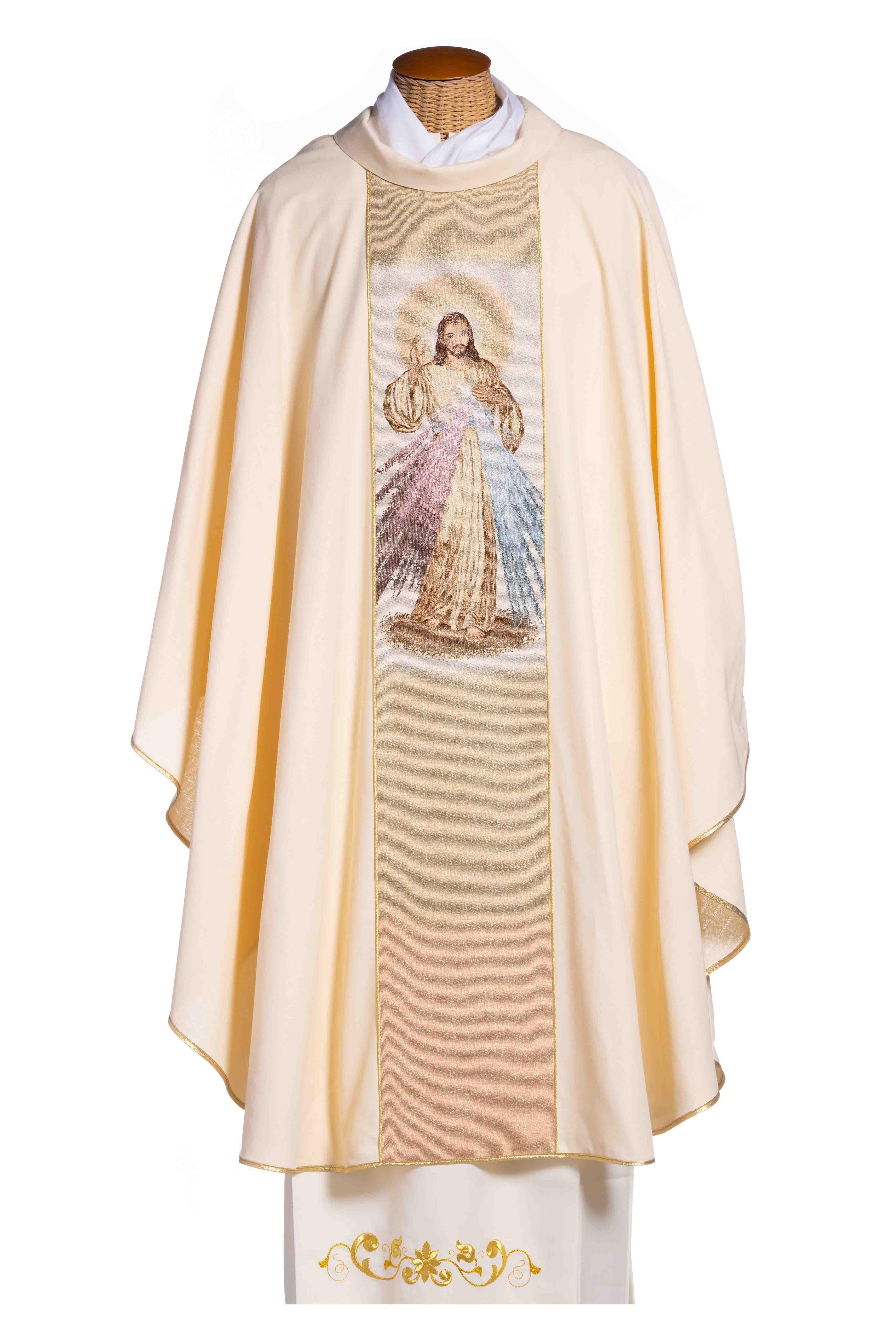Casula in Damasco Gesù Misericordioso (Colori Liturgici,Rosa e Morello), Icona Personalizzabile