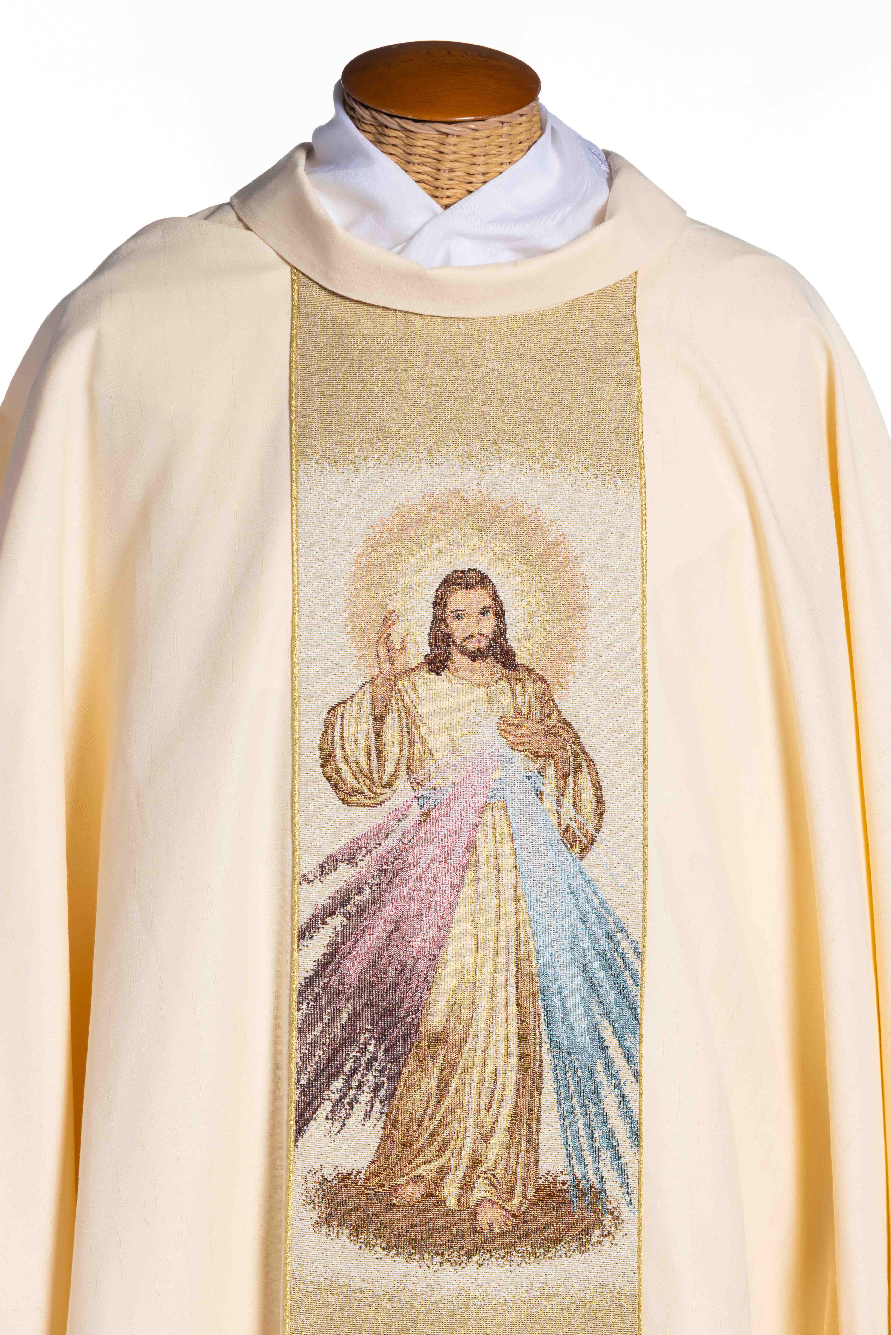 Casula in Damasco Gesù Misericordioso (Colori Liturgici,Rosa e Morello), Icona Personalizzabile
