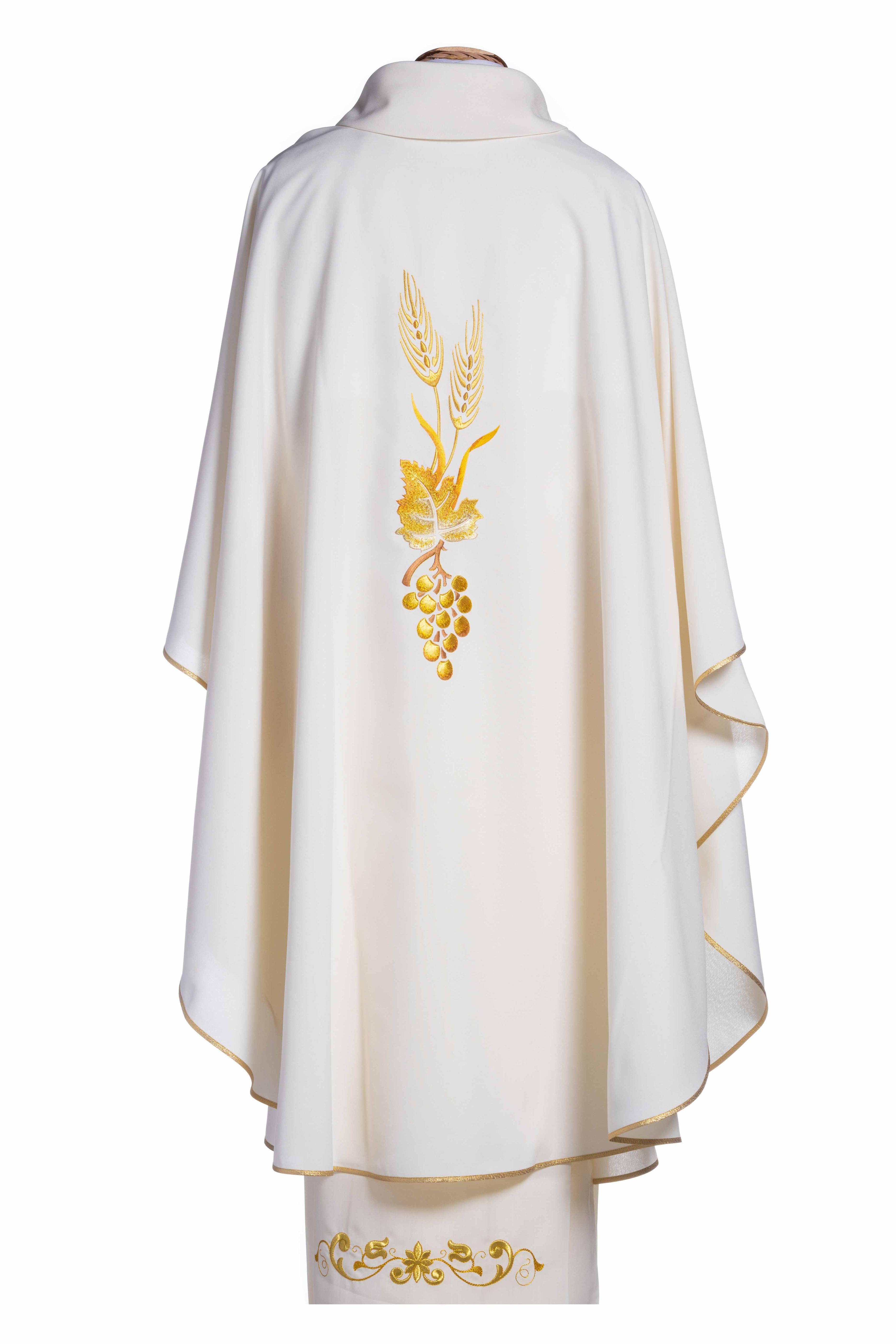 Casula per Sacerdote con Ricamo Oro Spiga ed Uva (Disp. Colori Liturgici)