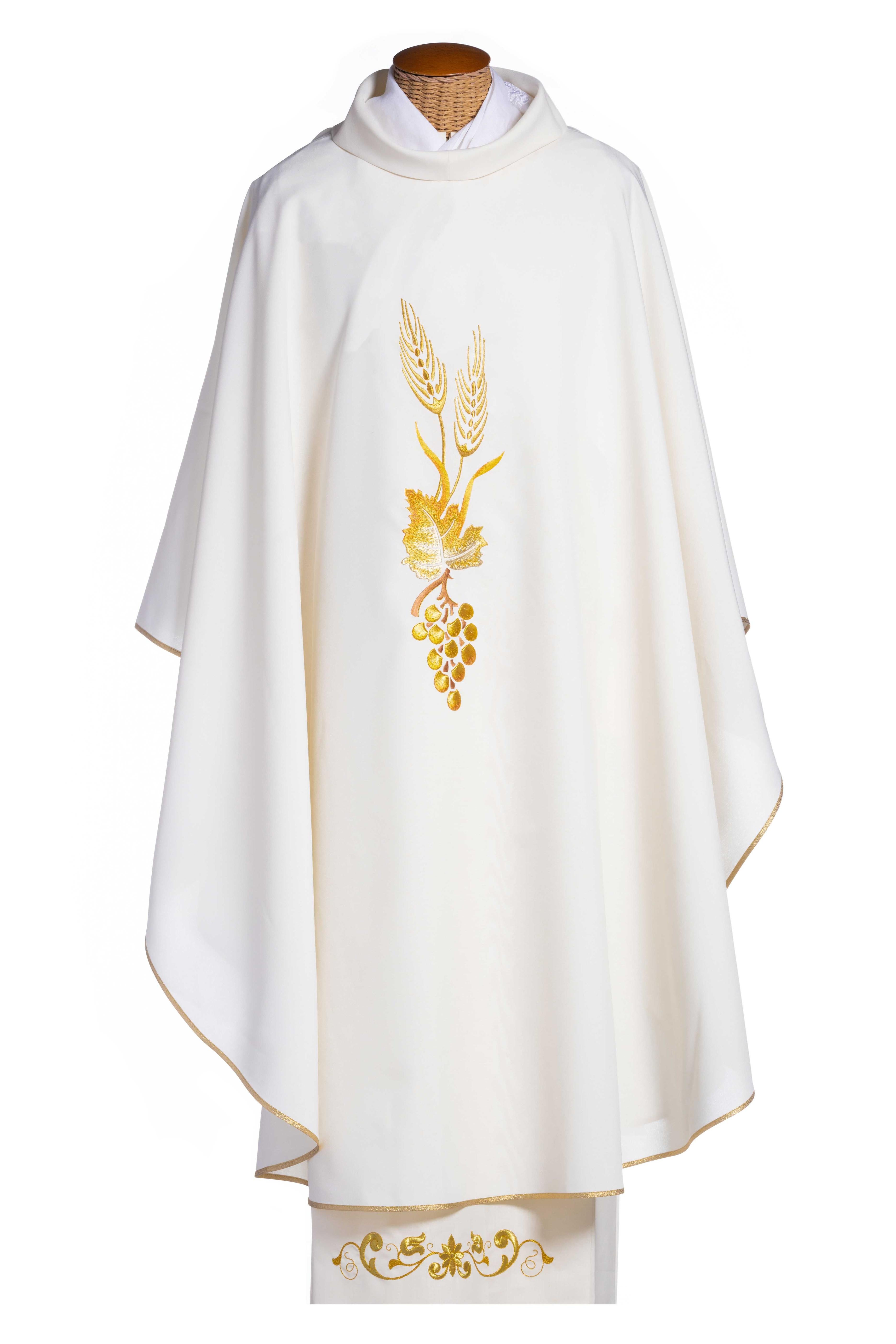 Casula per Sacerdote con Ricamo Oro Spiga ed Uva (Disp. Colori Liturgici)