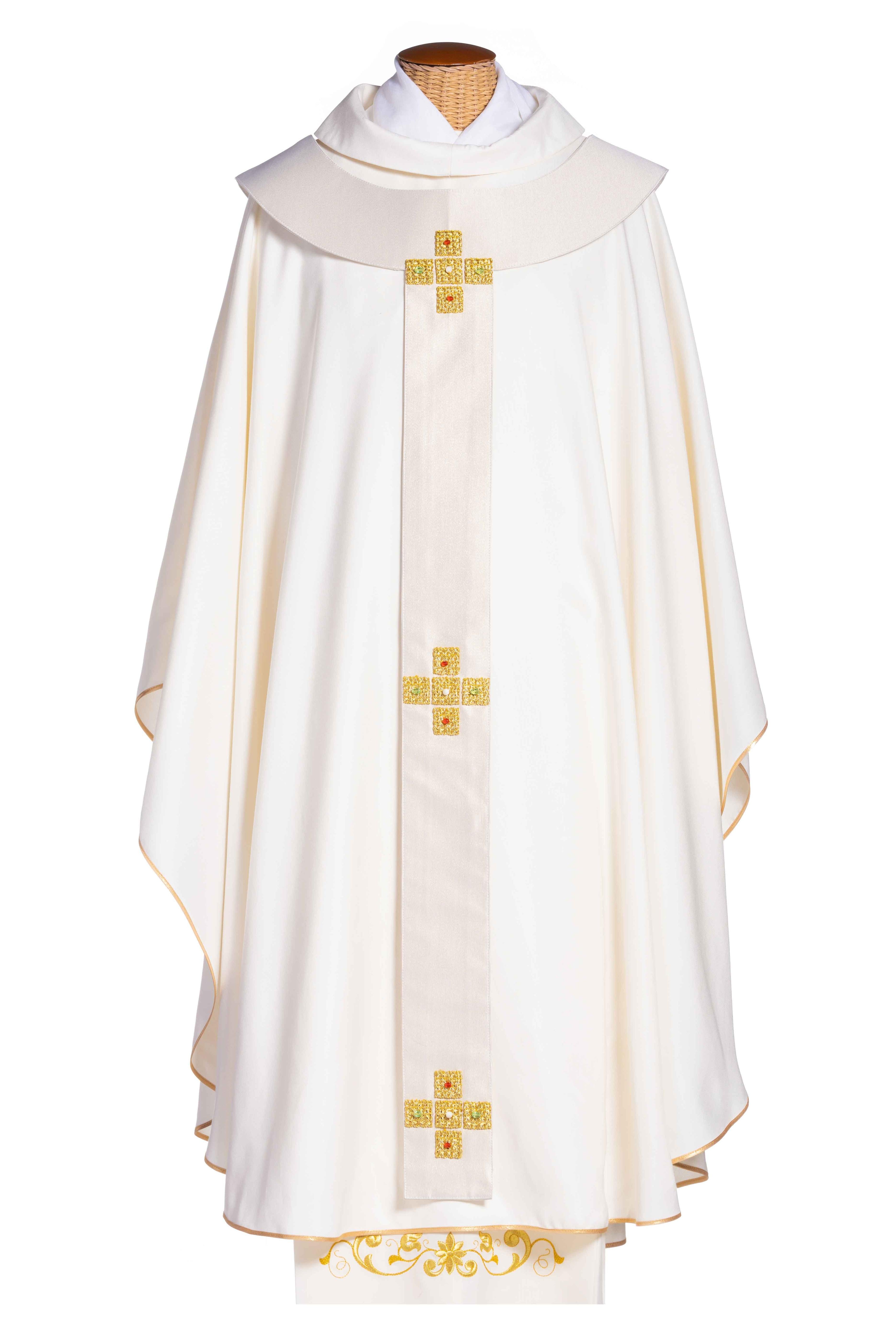 Casula Liturgica in Poliestere con Palio e Croci Oro a Mano Linea Premiere