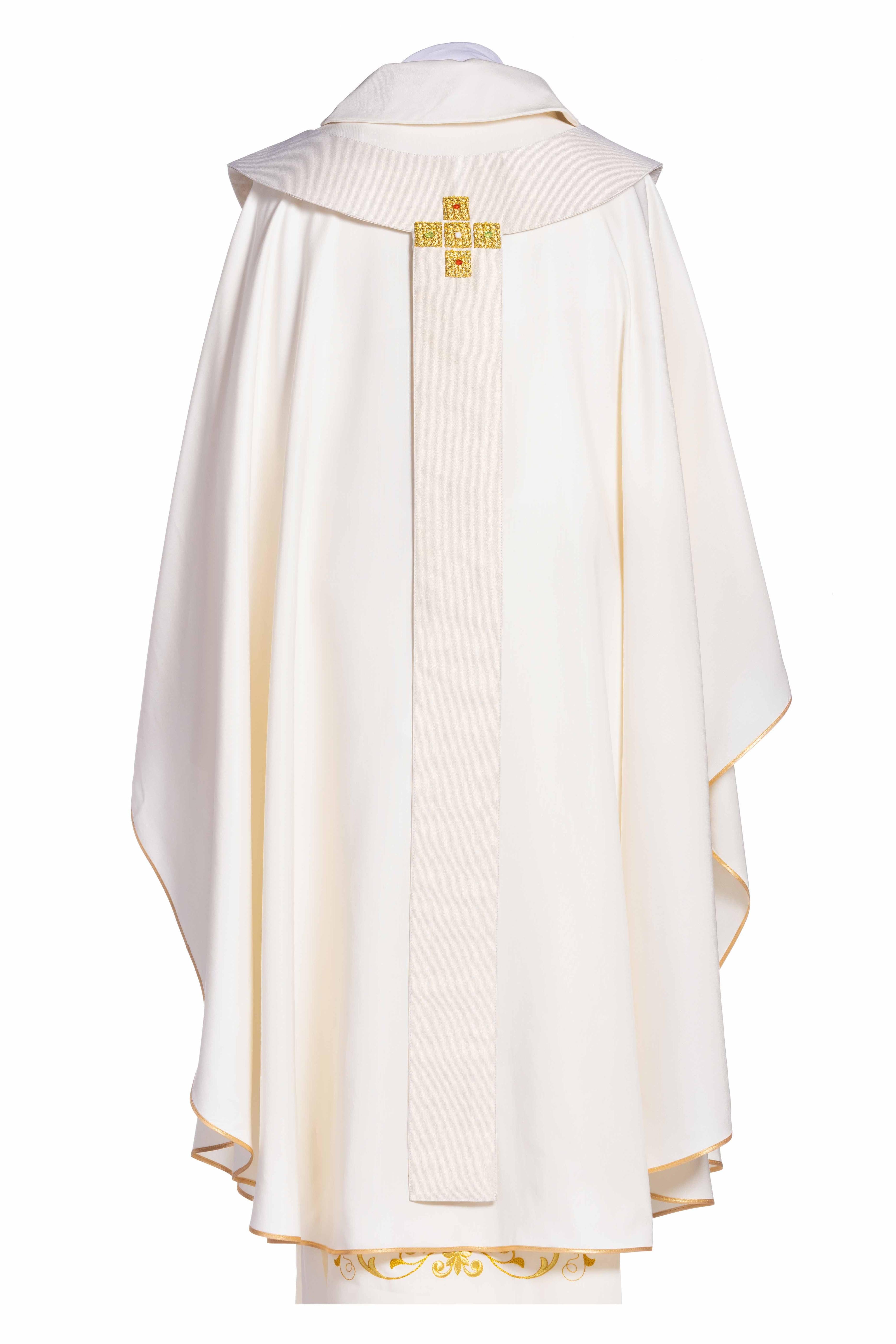 Casula Liturgica in Poliestere con Palio e Croci Oro a Mano Linea Premiere