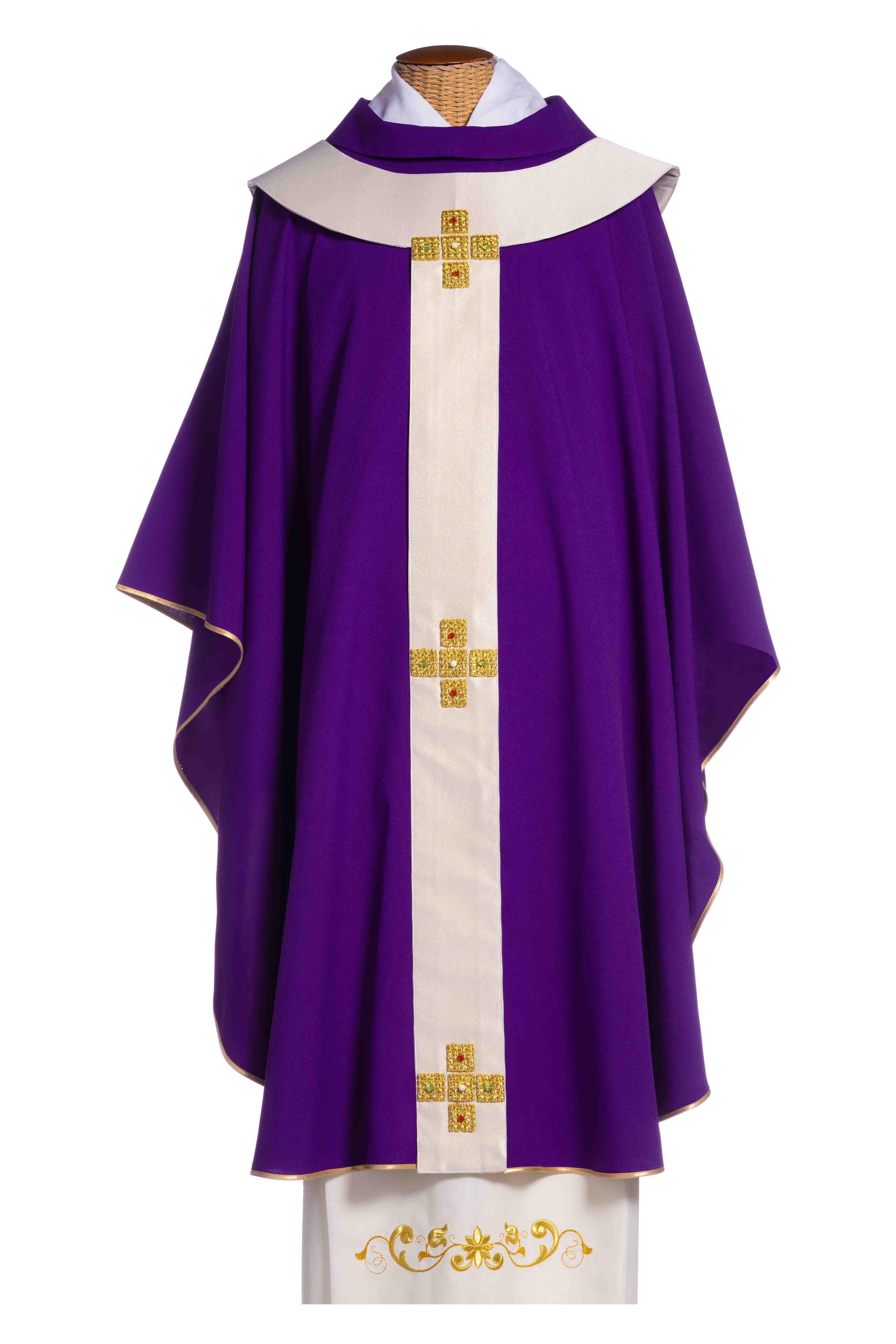 Casula Liturgica in Poliestere con Palio e Croci Oro a Mano Linea Premiere