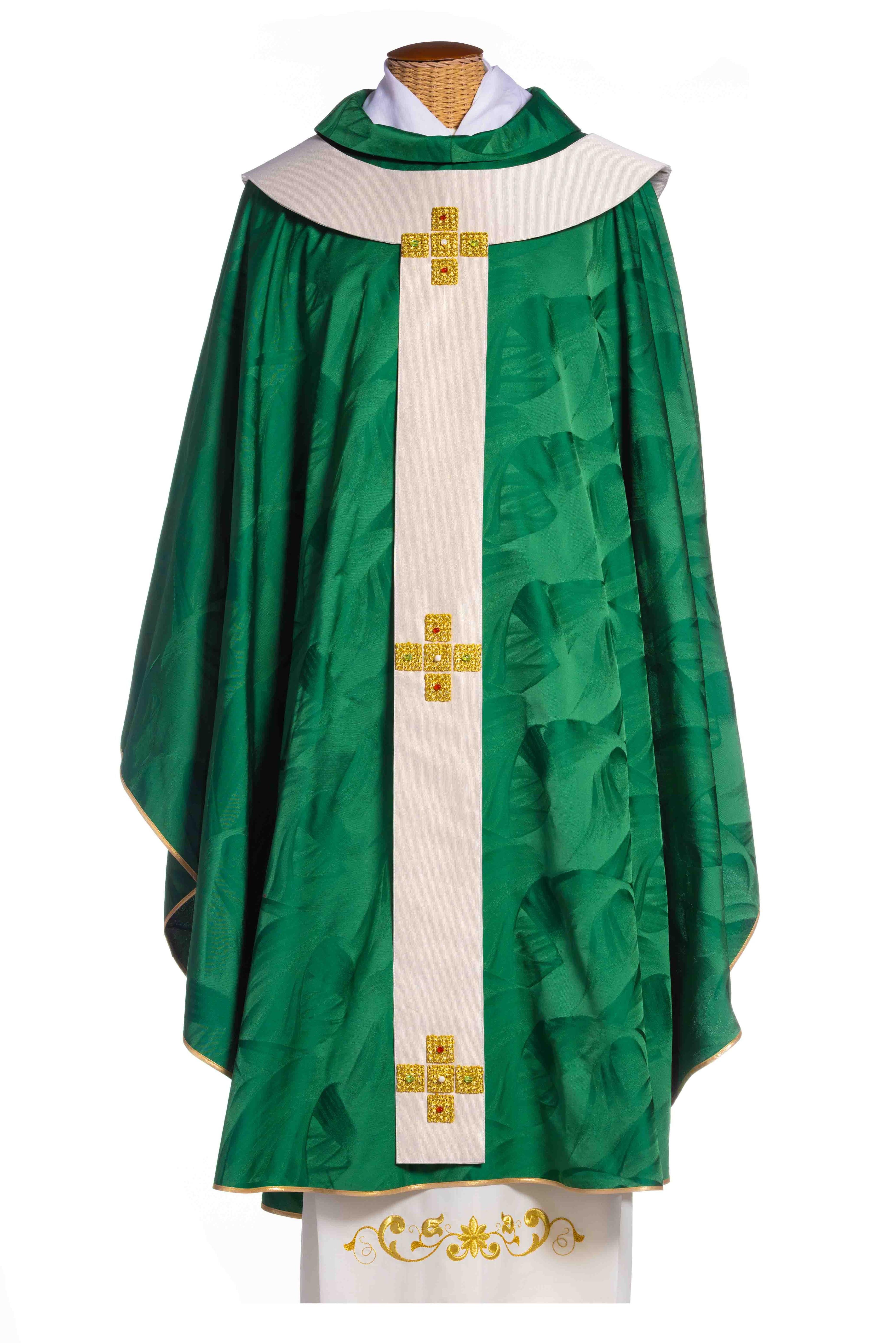 Casula Liturgica in Poliestere con Palio e Croci Oro a Mano Linea Premiere