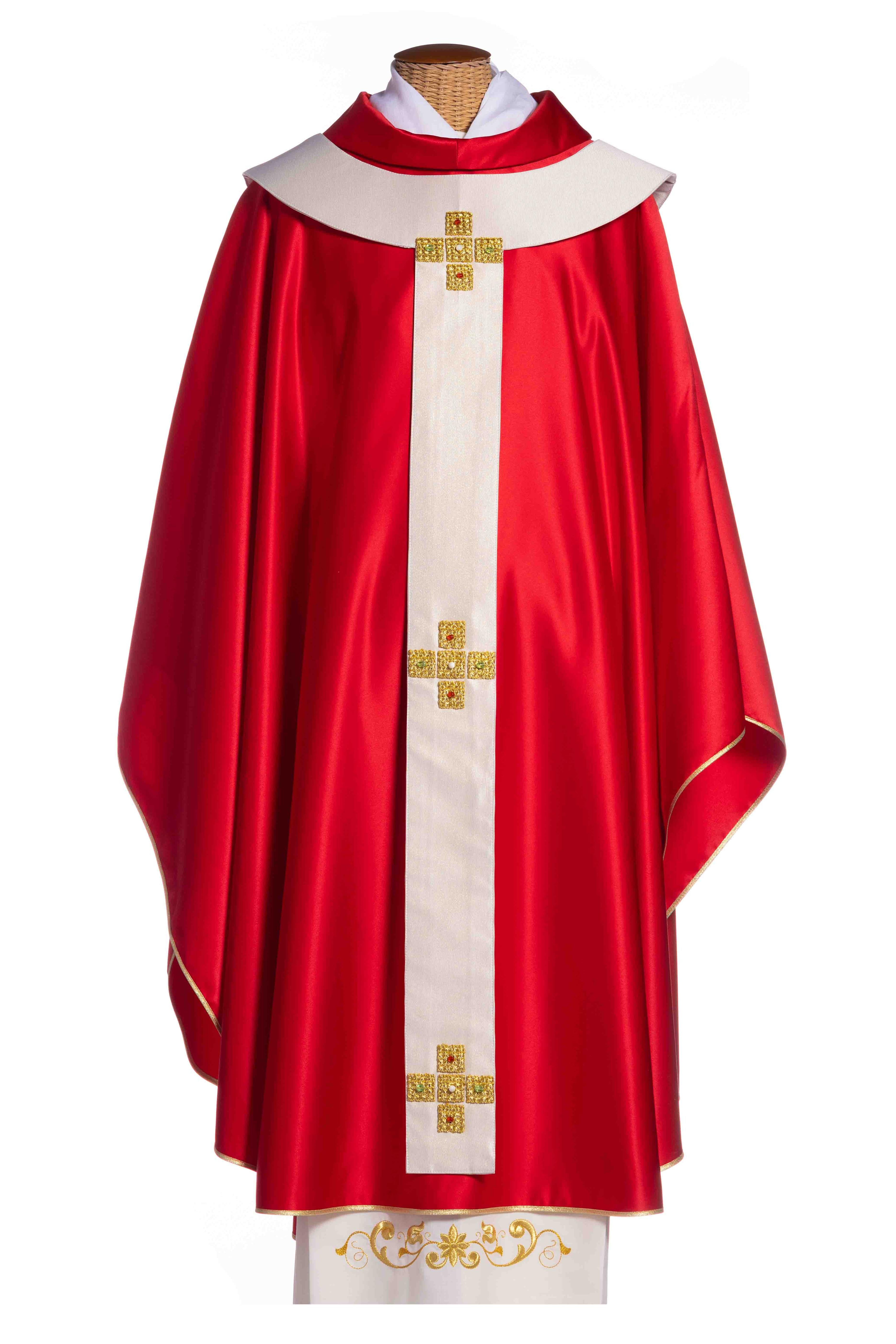 Casula Liturgica in Poliestere con Palio e Croci Oro a Mano Linea Premiere