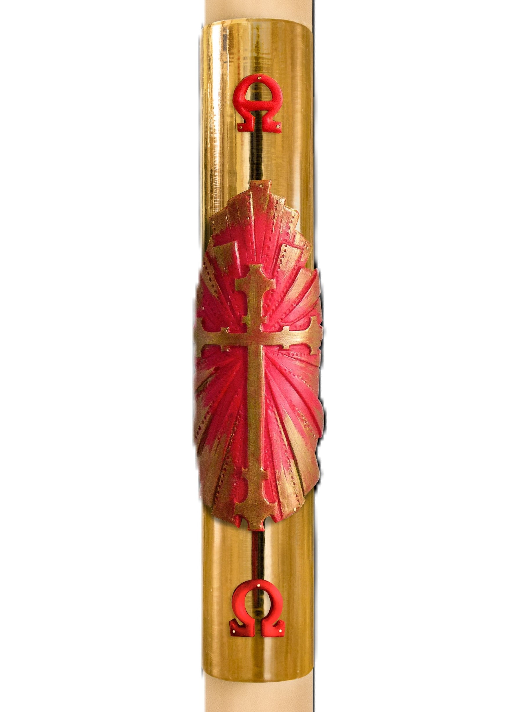 Cero Pasquale Cera Api/Bianco Bassorilievo Croce Stilizzata su Foglia Oro