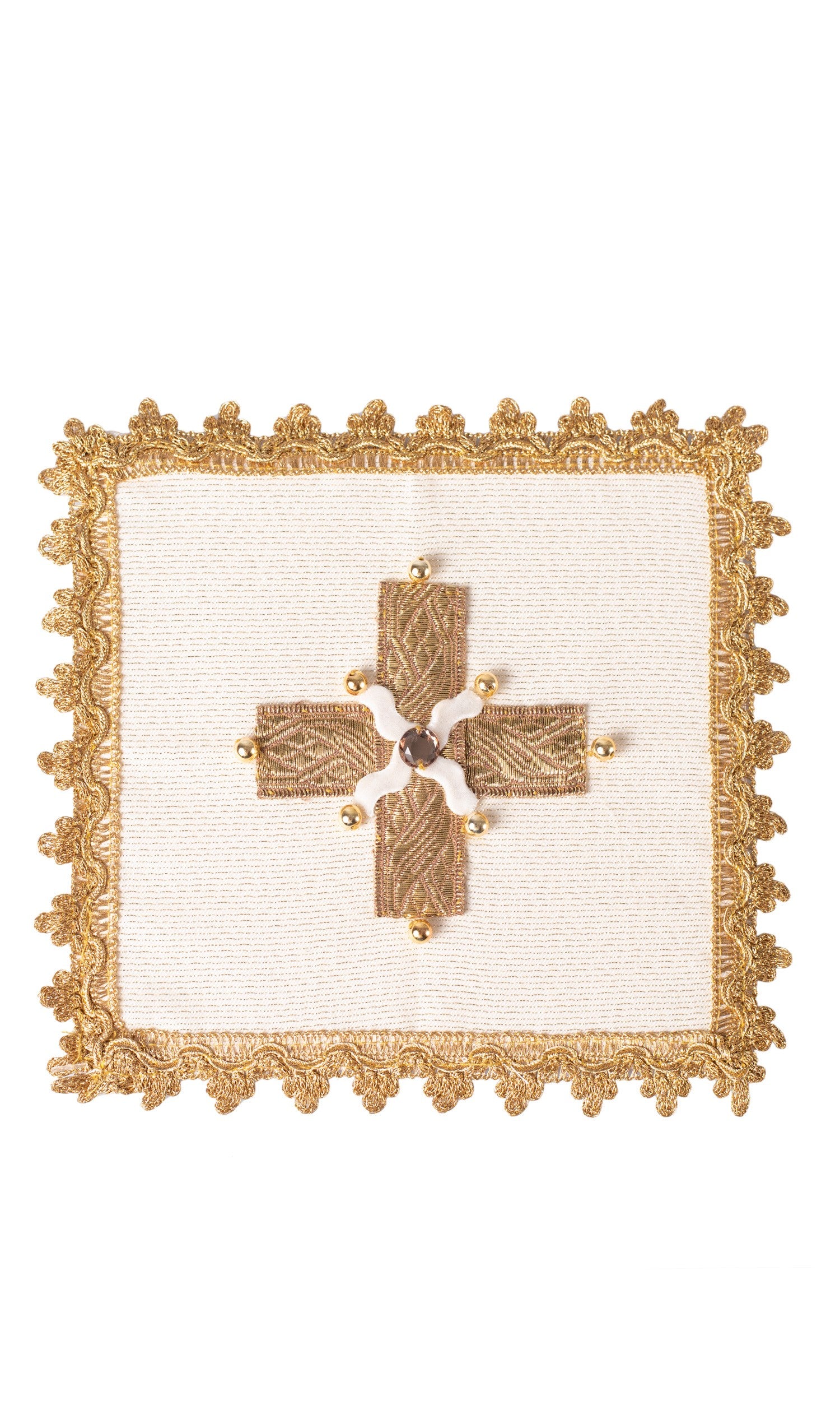 Palla copri calice bianca con croce centrale oro
